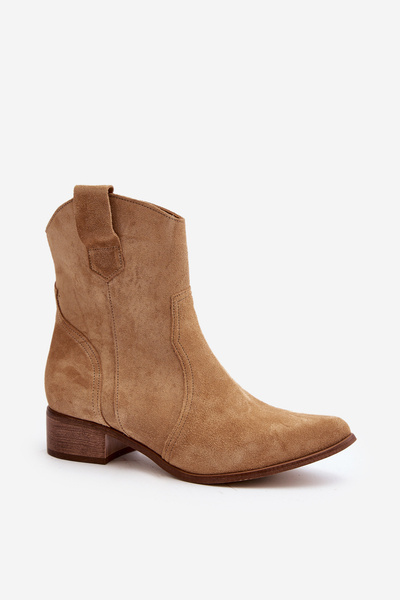 Bottines Cowboy En Daim À Talon Bas Zazoo 3329 Marron