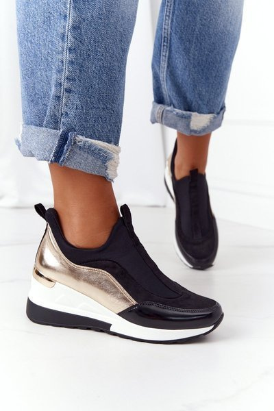 Baskets Compensées Slip-On Noir-Or City Beat