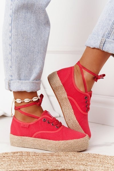 Big Star Geflochtene Schnürung Plattform Espadrilles FF274141 Rot
