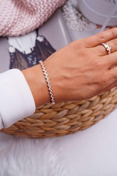 Bracelet Femme Acier Avec Zircons Couronne Or Rose