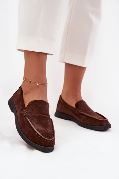 Mocassins pour femmes en daim écologique chocolat Tynara