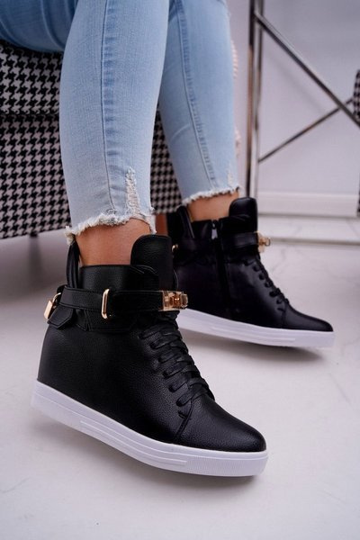Damen Golden Padlock Plattform Sneakers Schwarz Tersey