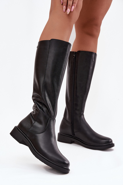 Bottes pour femmes en cuir doublées à talon plat Sergio Leone KZ25600-S Noir
