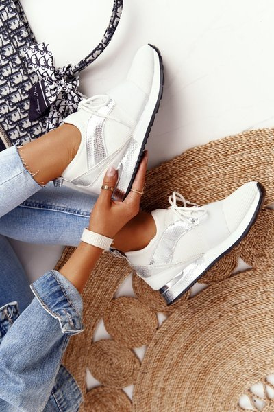 Chaussures de sport pour femmes, baskets blanc-argent Netta