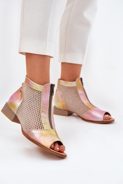 Moteriški Odiniai Auliniai Batai Su Lygiais Kulnais Ir Atidarytomis Pirštinėmis Maciejka Rožinė-Oranžinė 06413-15