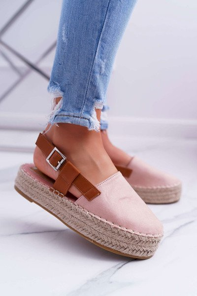 Espadrilles Plateforme En Daim Femme Rose Parteno