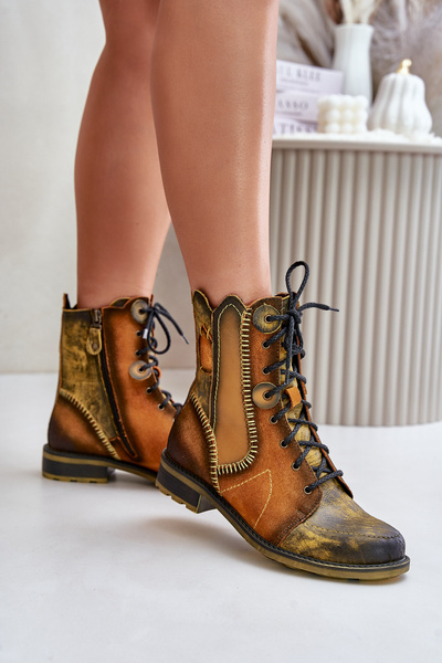 Bottines Femme En Cuir à Talon Plat Maciejka 06719-07 Jaune