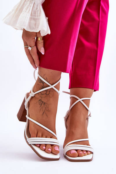 Damen-Ledersandalen mit Absatz Weiß Seyna