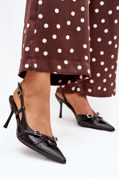 Lackierte Pumps Mit Offener Ferse Und Riemchen Schwarz Ravira