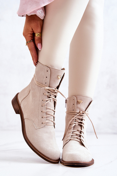 Cizme de piele de piele de piele de piele Nicole Light Beige 2697
