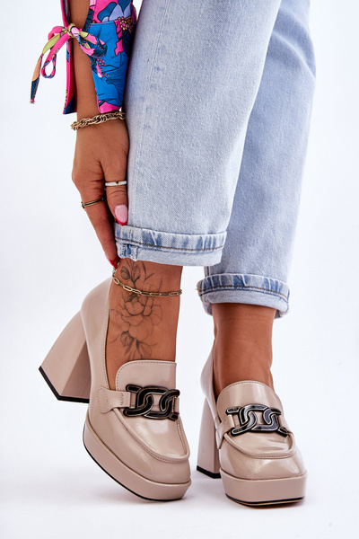 Lederpumps auf massiven Absätzen Beige Maximo