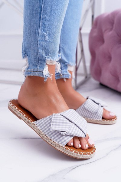 Damen Schleife Flip Flops Pin-up Girl Grau
