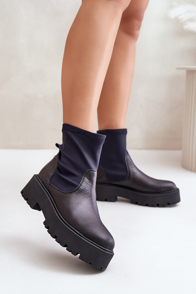 Zazoo 2947 Bottines à enfiler pour femme en cuir naturel noir