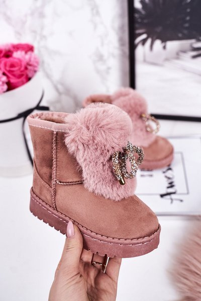 Bottes De Neige Enfant Isolées Avec Fourrure Daim Rose Amelia