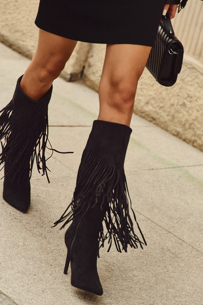 Bottes à talon haut pour femmes avec franges noires Isalune