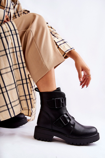 Bottes en cuir pour femmes avec fermeture éclair noir Gritta