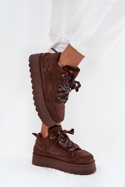 Bottes dHiver à Lacets Femmes Sur Plateforme Doublées En Fourrure Marron Tavelle