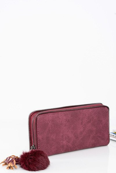 Grand Portefeuille Femme Rouge Serrure Ornementale Porte-Clés Pompon Marron