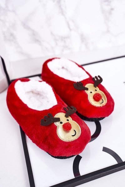 Chaussons de Noël pour enfants avec renne rouge Let It Snow