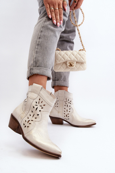 Leather Low Heel Cut Out Boots 2870 Zazoo Silver