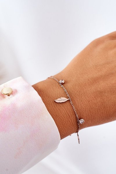 Armband mit Federn und Zirkonen Rosa Gold
