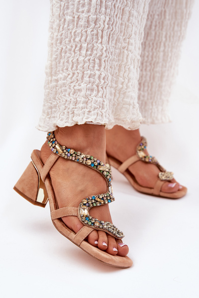 Damen Sandalen Mit Absatz Und Kristallen Artiker 56C1377 Beige