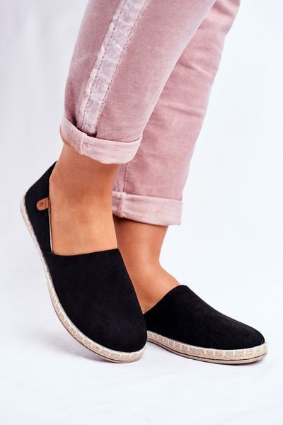 Damen Veloursleder Espadrilles Schwarz Vulcano