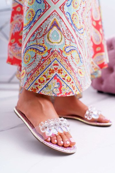 Femei Zirconia Flip Flops Lu Boo Petrol Pink Mediana