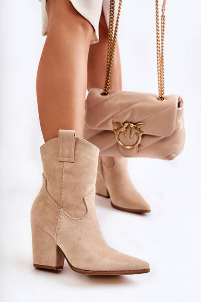 Cowboystiefel aus Wildleder für Damen Beige Mindy