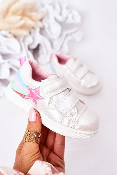 Chaussures de sport en cuir pour enfants avec jasmin blanc arc-en-ciel