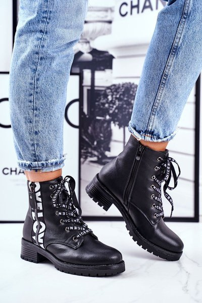 Damen Trapper-Stiefel Schwarz Verso