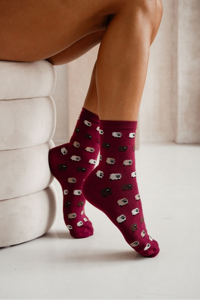 Damensocken Schafe Bordeaux