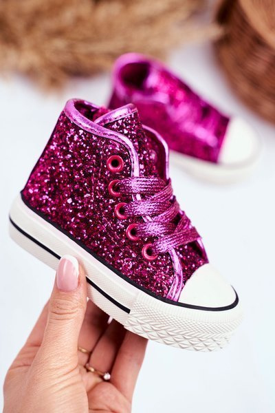 Adidași pentru copii cu aliat cu sclipici fuchsia