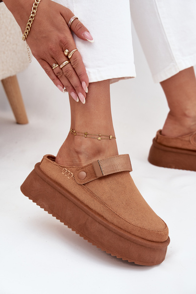 Bottes de neige pour femmes sur plateforme avec velcro Camel Jorielle