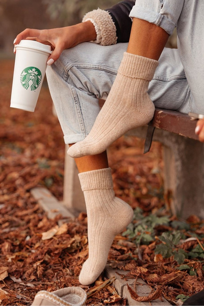 Chaussettes en Laine Femme Beige