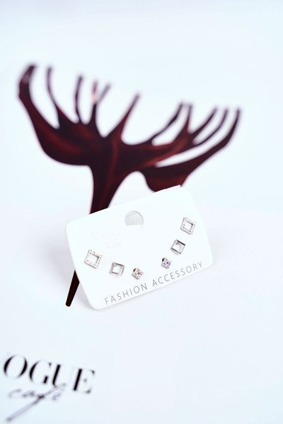 Women's Earrings With Zircons Silver 3 pairs Larissa