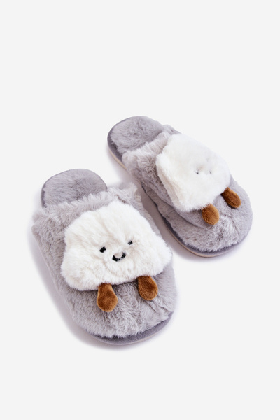 Chaussons Chauds Enfant Avec Fourrure Gris Rubee