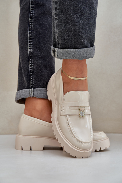 Mocassins Femmes Laqués Avec Doudou Ours Beige Wulinea