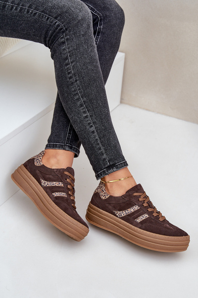 Zazoo N1176 Suede Sneakers Platformoje Leopardas Šokoladas