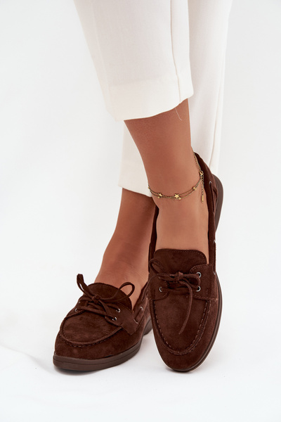 Mocassins Femmes Plates À Lacets Chocolat Zalina