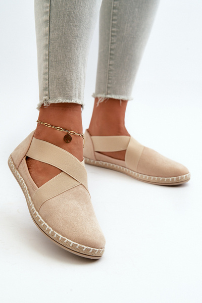 Espadrilles Femme à Bretelles Elastiques Simili Suédine Beige Phaedrana
