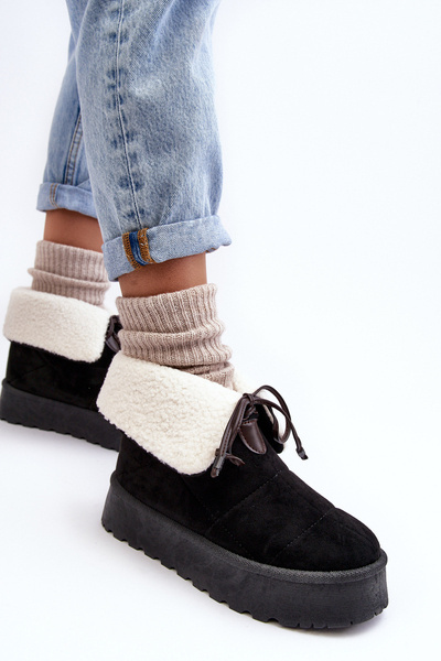 Bottes De Neige Plateforme Avec Fourrure Noir Olimuka