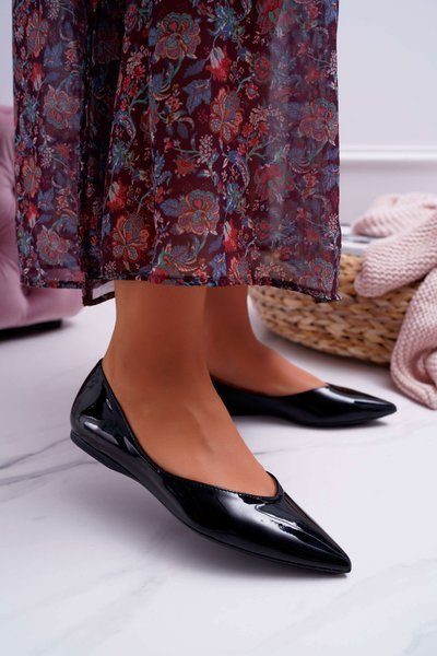 Damen Lack spitze Ballerinas Schwarz Tell Me