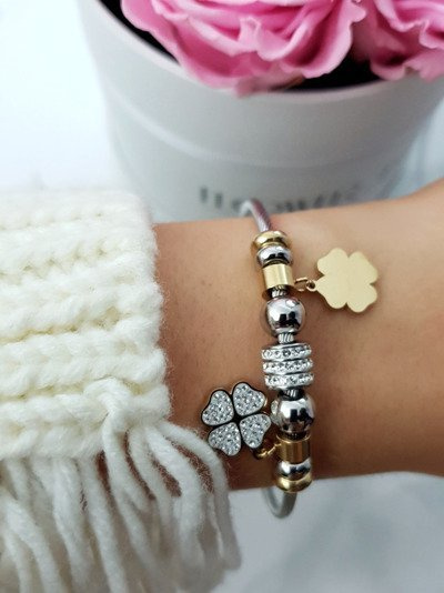 Damen-Drahtarmband Rose Gold Klee-Anhänger Charms