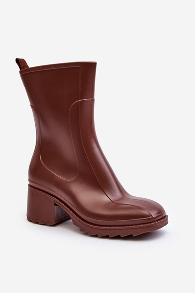Damen Matte Gummistiefel Booties Mit Absatz Braune Bertaida