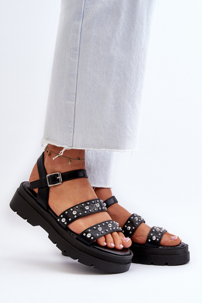 Damen verzierte Sandalen Kunstleder Schwarz Arcida