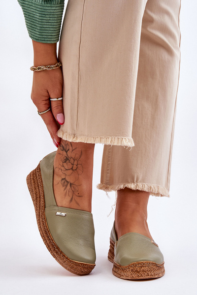 Női Wedge bőr Espadrilles Green Hadlee
