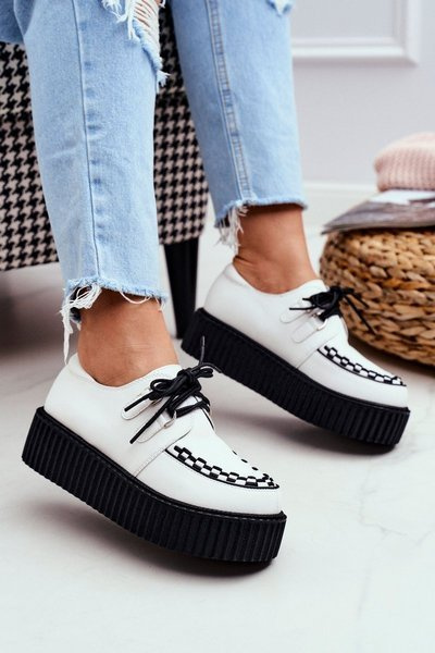 White Leather Platform Creepers Gocain