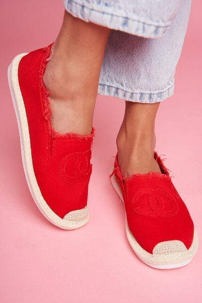 Klasikinės moteriškos raudonos spalvos espadrilės