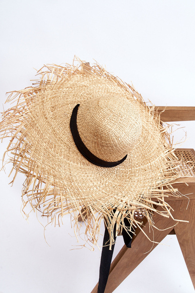 Chapeau De Paille Femme Avec Ruban Noir Beige Talia